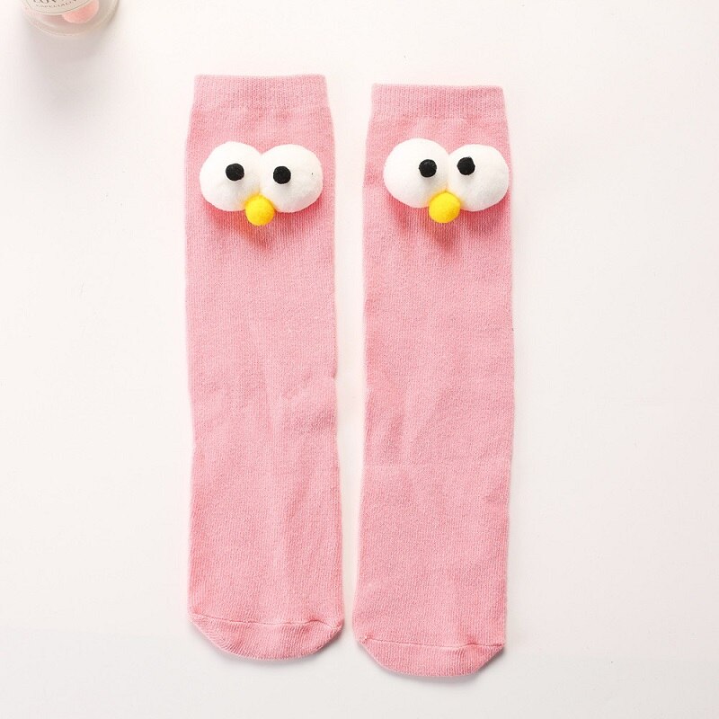 Meias de bebê longas de algodão para desenho de olho grande para infantil meninas socks for girl: Rosa