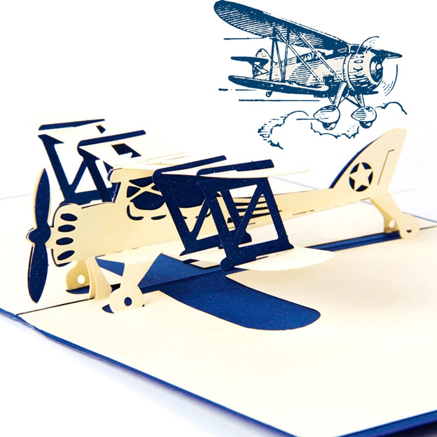Spiritz 3D Pop Up Greeting Cards Postcard Plane Model Handmade Origami Paper Craft Birthday Festival Business Card
