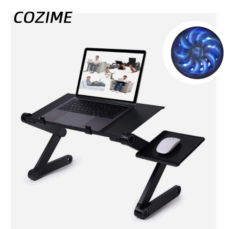 Aluminum Alloy Adjustable Laptop Table ,Portable Folding Computer Desk With Mouse Pad&Vented Fan