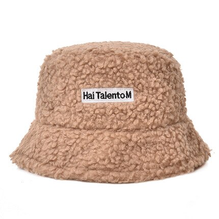 Lamb Wool Faux Female Hat Fur Warm Female Hat Faux Fur Winter Women&#39;s Bucket Hat Fisherman Outdoor Sun Hat Panama Lady Hat Cap: Coffee