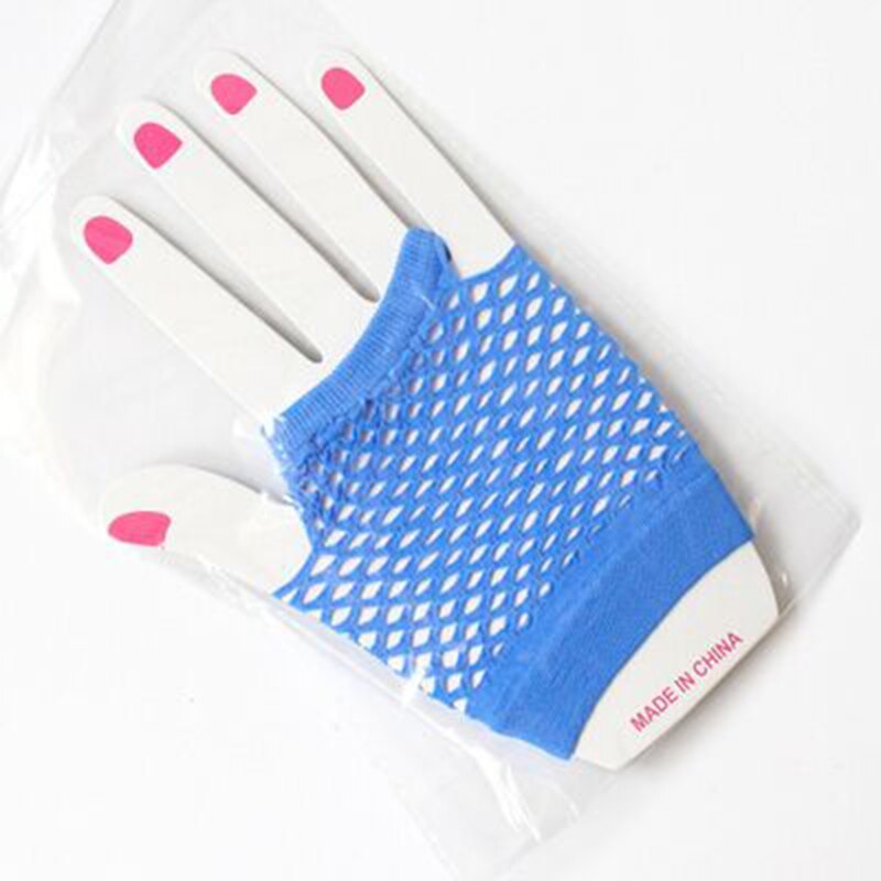 Stijl 1 paar uitgeholde vingerloze handschoenen raster veelkleurige visnet punk persoonlijkheid slanke trendy dameshandschoenen: Blauw