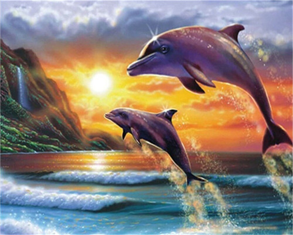 AZQSD Draw By Number On Canvas Dolphin Sunset DIY Pictures Oil Painting By Numbers Animal Home Decor HandPainted: SZGD1-4729
