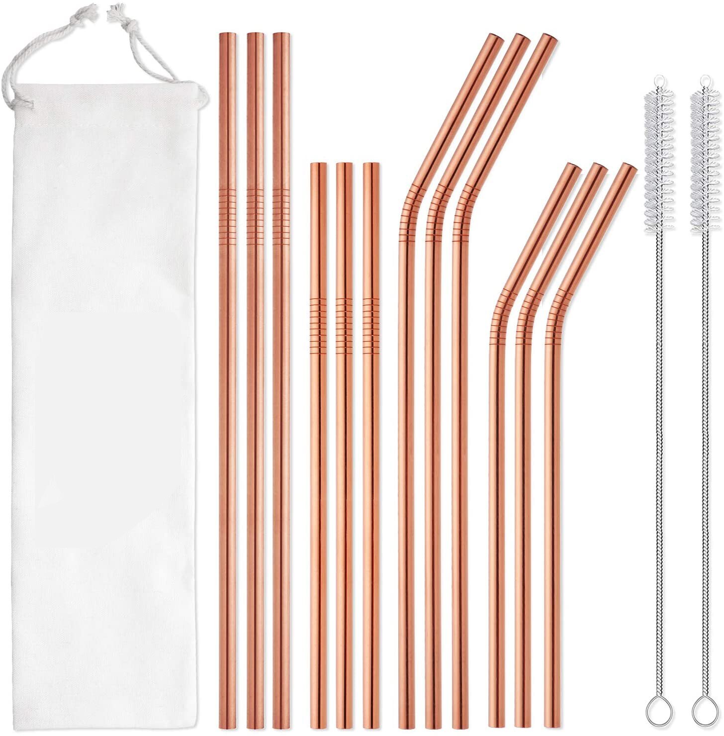 12- pakke genanvendeligt rustfrit stål sugerør metal sugerør til mate 30oz og 20oz tåler opvaskemaskine , 2 børster inkluderet multi: Rose guld