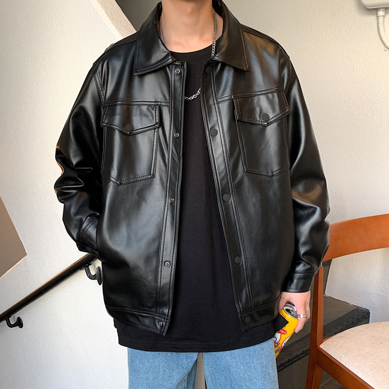 Iefb herreklær vår svart myk fuskeskinn jakke herre streetwear jakke svart oversize streetwear lommer klær