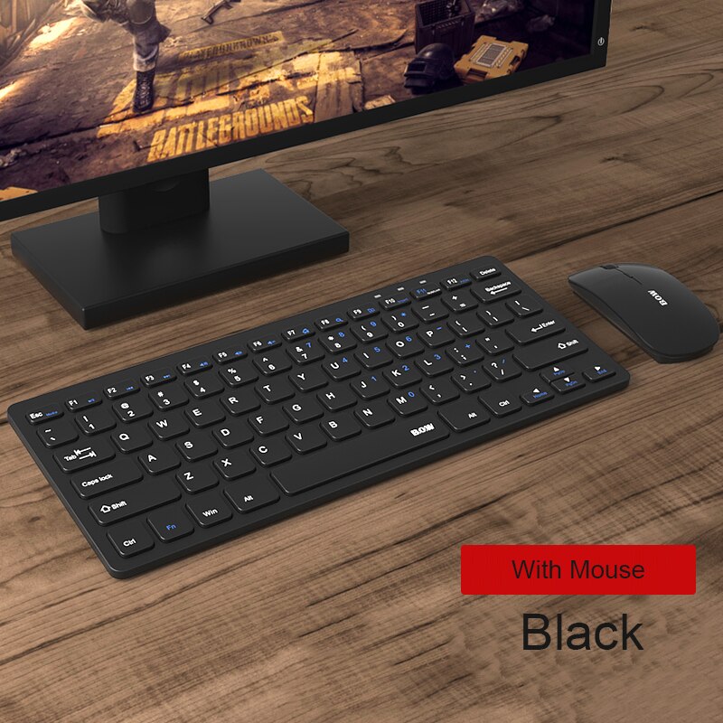 2.4G Wireless Bluetooth Keyboard Wireless Silent Gaming Keyboard For Macbook Pro iPhone iPad Tablet Ultra-slim Computer Keyboard: Black With Mouse