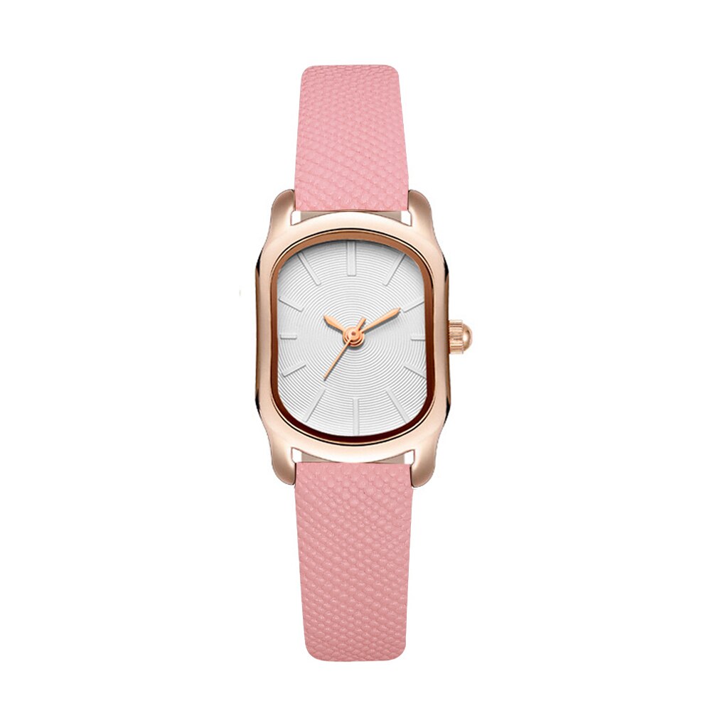 Relojes pequeños negros a la para mujer, relojes de pulsera de cuero Vintage para mujer, reloj de pulsera de cuarzo femenino Retro con esfera ovalada Simple: Rosa