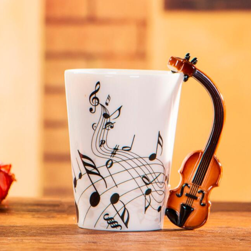 Caneca de cerâmica musical criativa 240ml, estilo violino, guitarra, café, chá, leite, canecas e copos com alça, presentes novidade