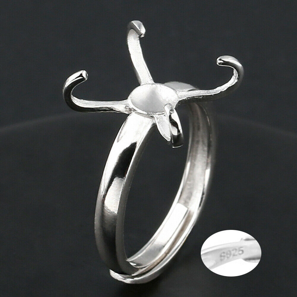Anillo de Plata de Ley 925 con 4 garras en blanco, Base de anillo ajustable para piedras preciosas irregulares de 12mm, ajuste de cabujón, fabricación de joyas de anillos