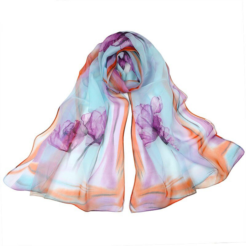 beach flower print Georgette chiffon scarf silk square hijab cool shawl ladies foulard femme Scarves hair bufanda mujer