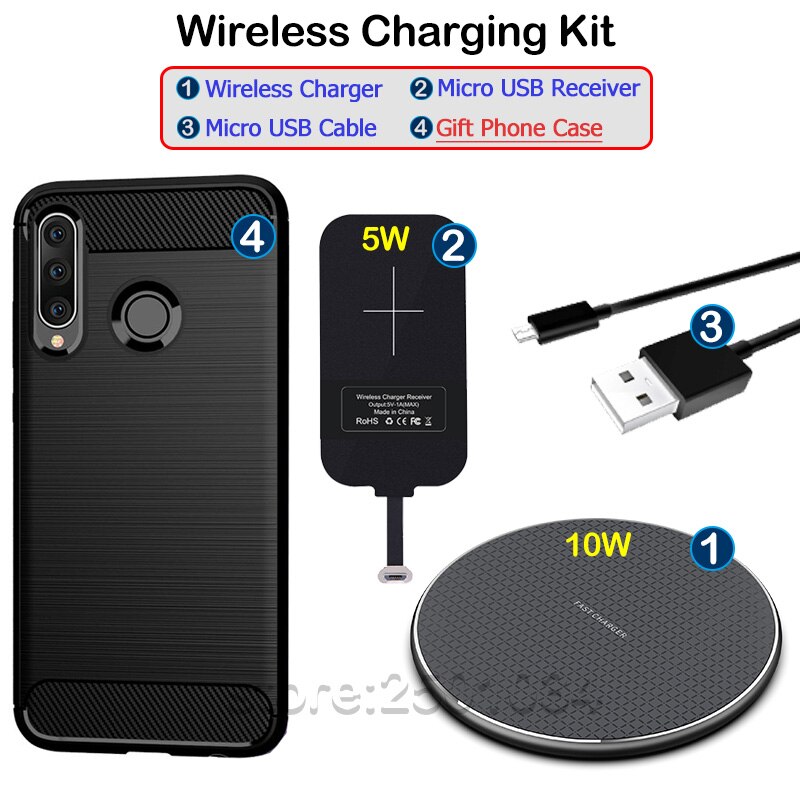 Qi Wireless Charging for Huawei Honor 10i Qi Wireless Charger+Micro USB Receiver Nillkin Adapter Connector TPU Case 10i: Wireless Charger Kit