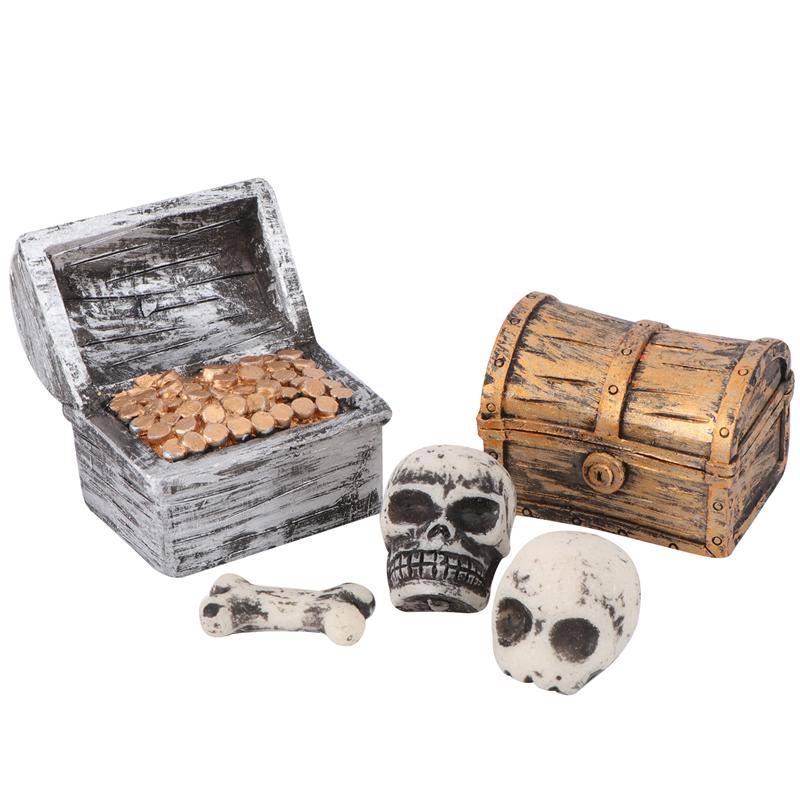 5Pcs Pirate Treasure Box Skull Ornament Micro Landscape Handicraft Decor