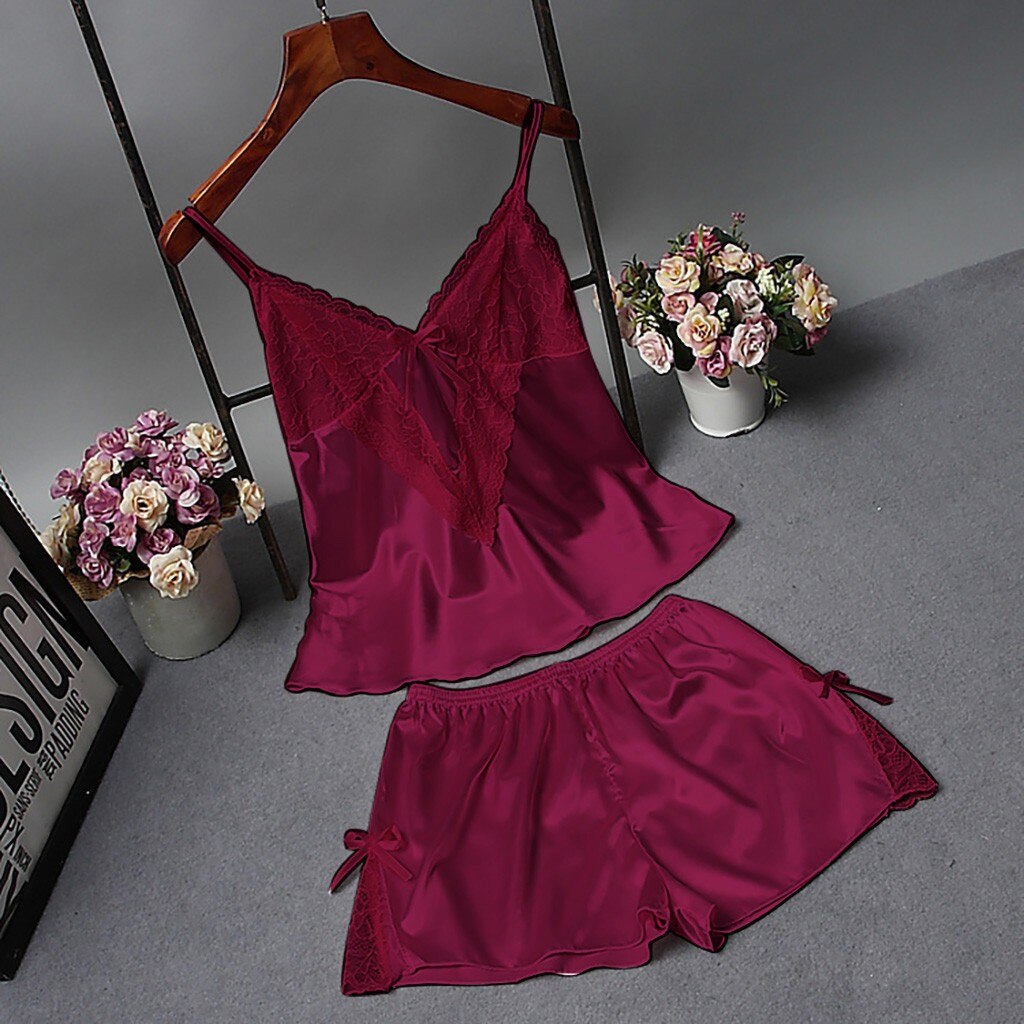 Seksowna bielizna damska odzież robić snu spodenki na ramiączkach dekolt w serek aksamitna piżama bielizna nocna пижама кигуруми пижама женская gorąca: wino / L
