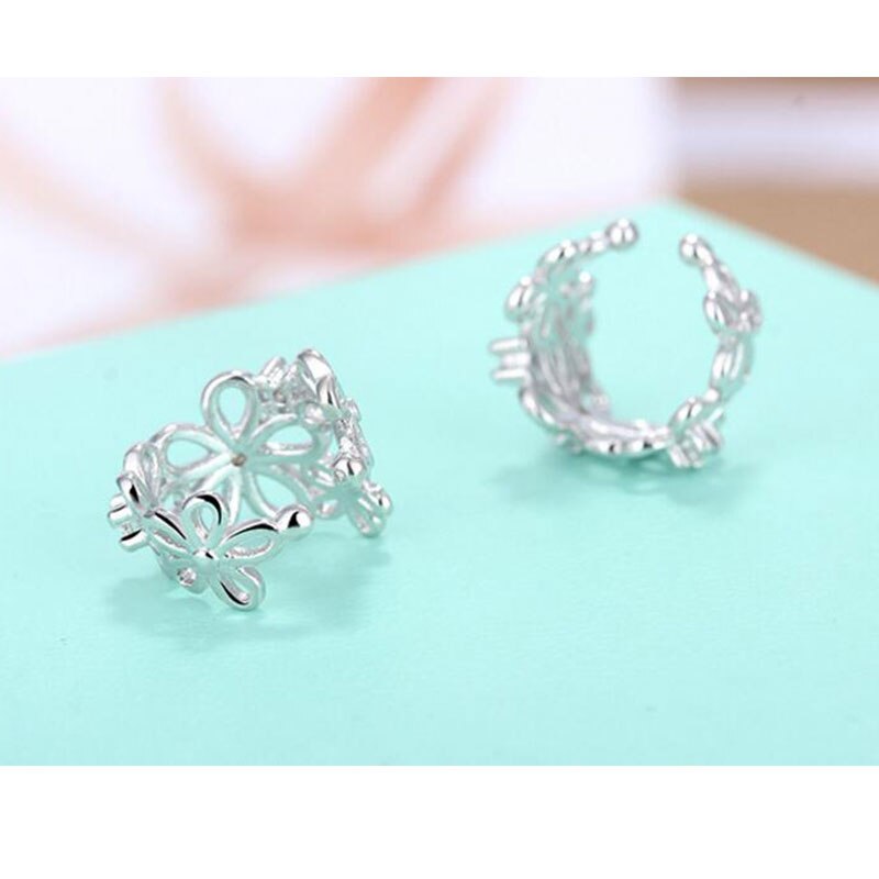 Anenjery Silver Color Earrings Rose Flower Ear clip Earrings For Women oorbellen brincos pendientes S-E398