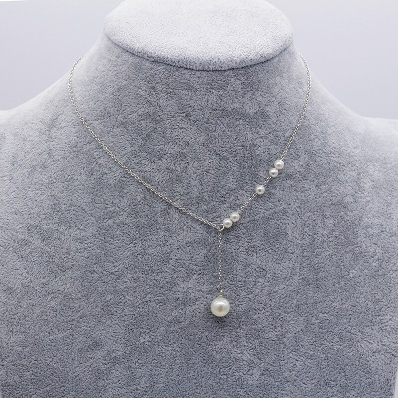 Sweet Accessories Pearl Necklace Women's Accessories Clavicle Fine Chain: Silver