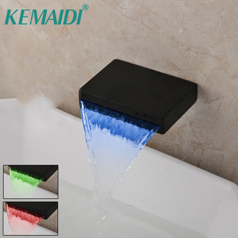 KEMAIDI Matte Black torneira bico Chrome Polish LED Cachoeira Alterar bacia banheiro água Sink Toque Mixer torneira da banheira