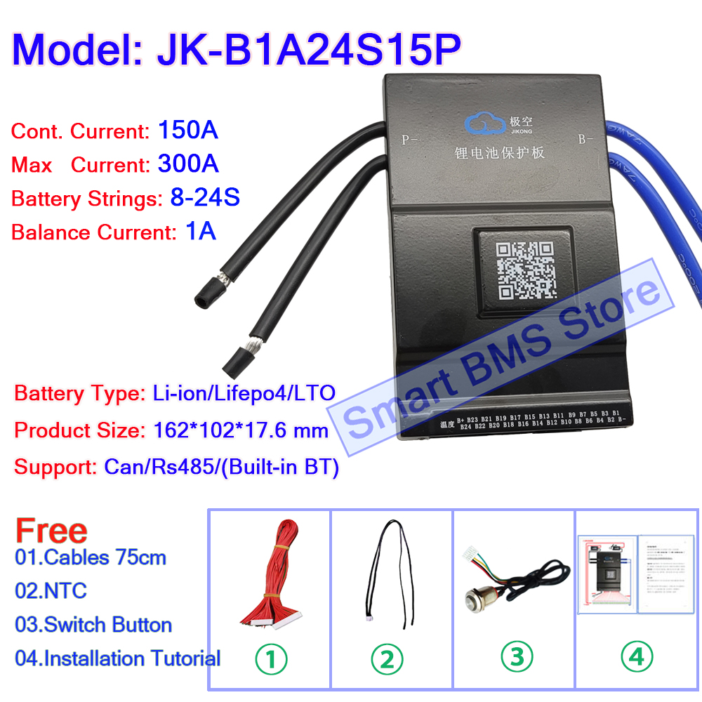 Smart Jikong JK BMS 0.4a 40a 40 AH 40AH Active Balance BD4A17S4P BD4A20S4P BD4A24S4P Li-Ion Lifepo4 8s 13s 17s 20s 24s 72V RS485