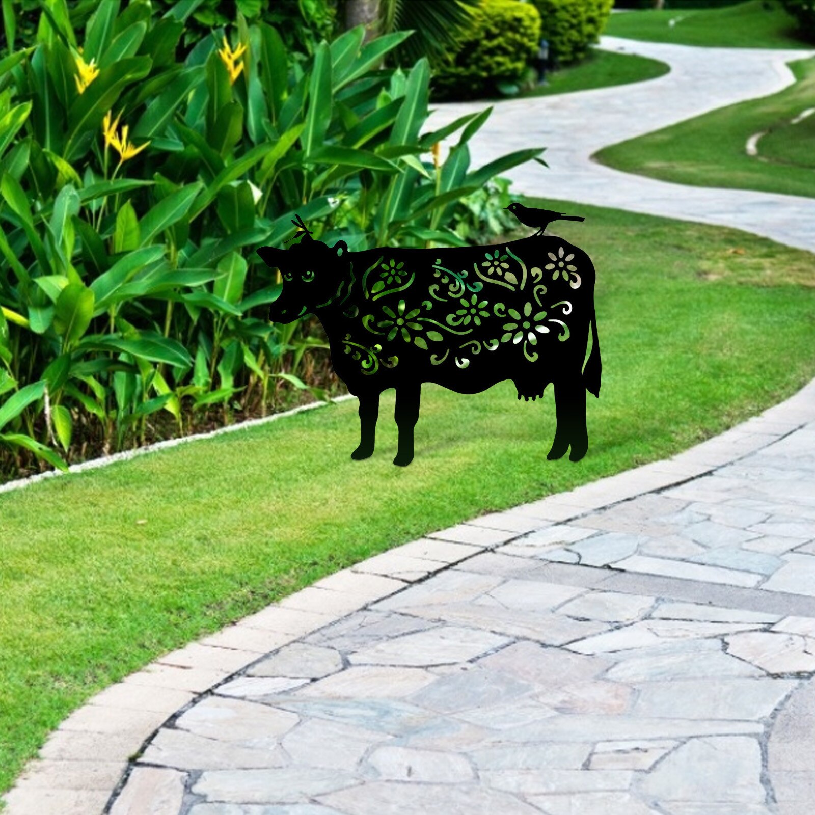 Cattle Garden Decoration Cattle Yard Art Decoration For Garden Backyard Lawn Stakes Plastic Hen Yard Decor Acrylic Crafts