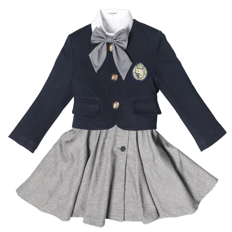 Kinder Herbst Britischen Schuluniform Jungen Mädchen Grau Kleidung Anzug Blazer Mantel Kleid Japan Student Uniform Schule Mädchen Outfit