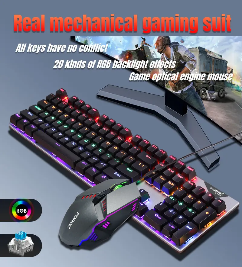 104Key Wired Mechanical Keyboard Mouse Waterproof Set 800-1600DPI Switching USB RGB Backlight Light For Gaming Office Typing