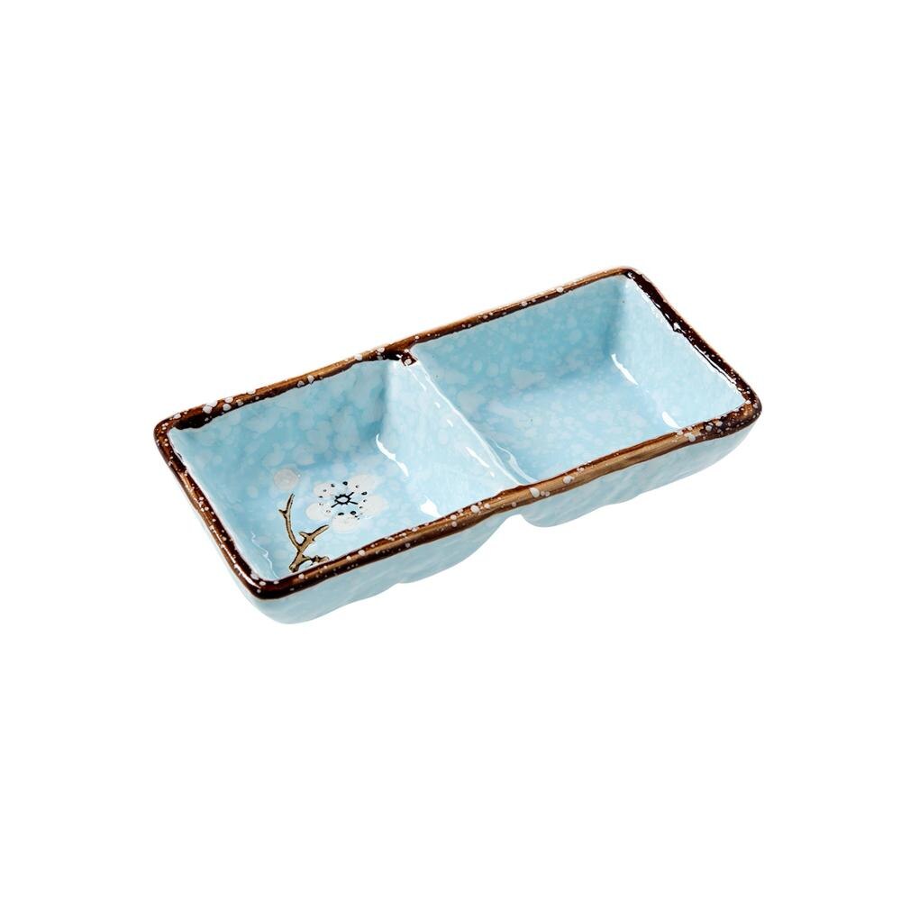 Plato para salsa de soja, plato de cerámica, platos laterales, condimentos, platillo, plato de mantequilla, bandeja, vajilla de cocina, plato de servicio de 2 rejillas: Blue