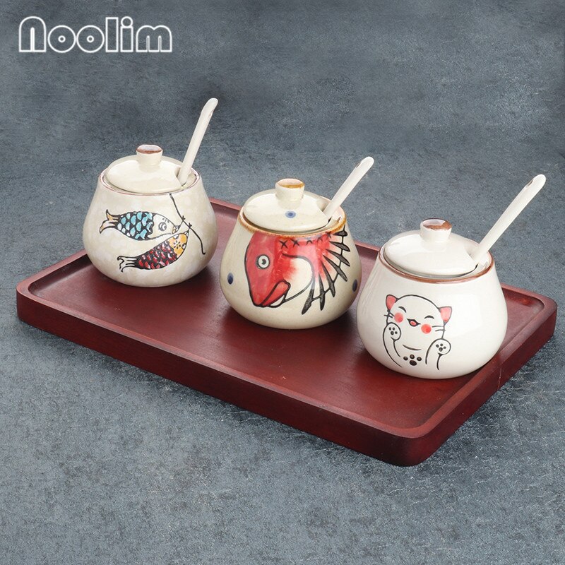 Japansk stil retro handmålad hushålls keramisk peppar olja salt shaker krydda låda krydda burk krydda burk kök verktyg