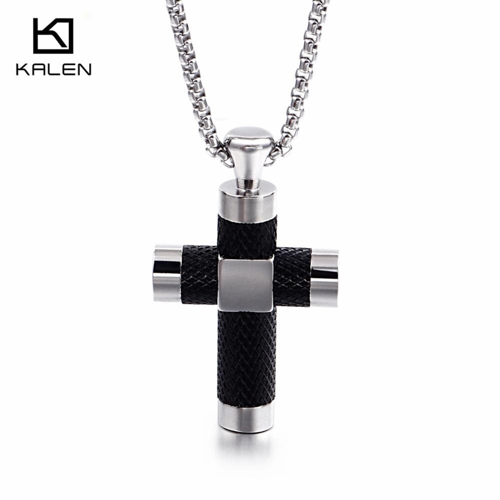 KALEN Stainless Steel Big Cross Pendant Necklace 3 Color Crucifix 65CM Long Chain Necklace Prayer Jewelry Accessories