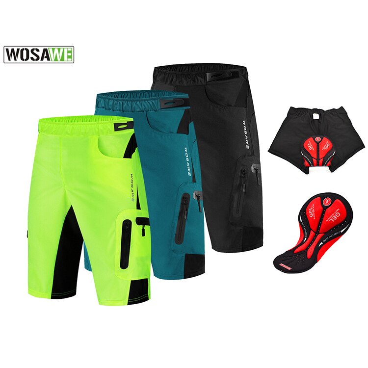 Wosawe motorcykel cykelshorts med gelpude, der ikke kan fjernes, cykelundertøj cykel downhill shorts løse udendørs cykelshorts