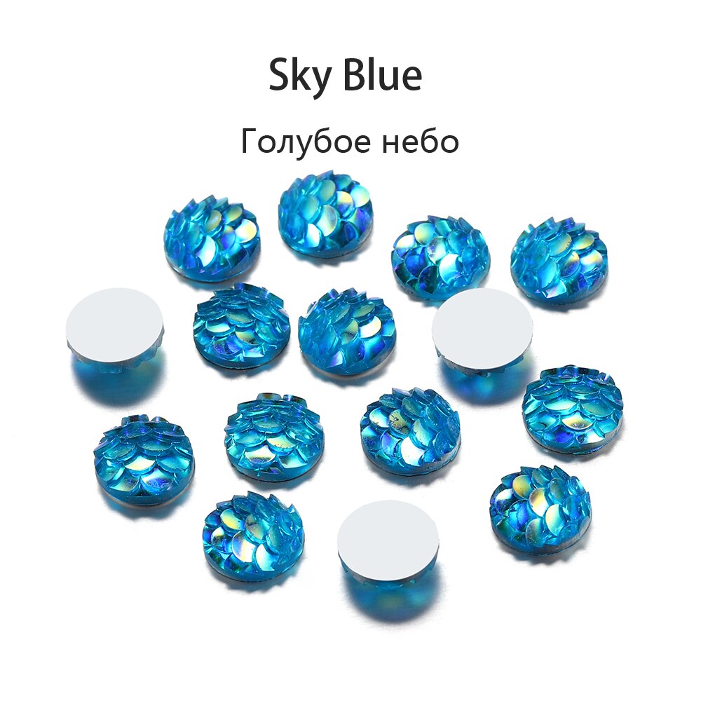 50Pcs 8mm Fish Scale Cabochons Flat Back Mermaid Resin Cabochon For Diy Jewelry Making Finding Supplies Accessories Bracelets: Sky Blue