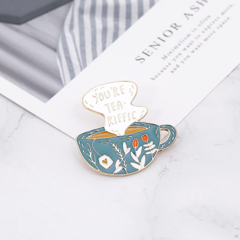 Broche en émail pour tasse de thé, sac à linge, Badge, bijoux, pour amis