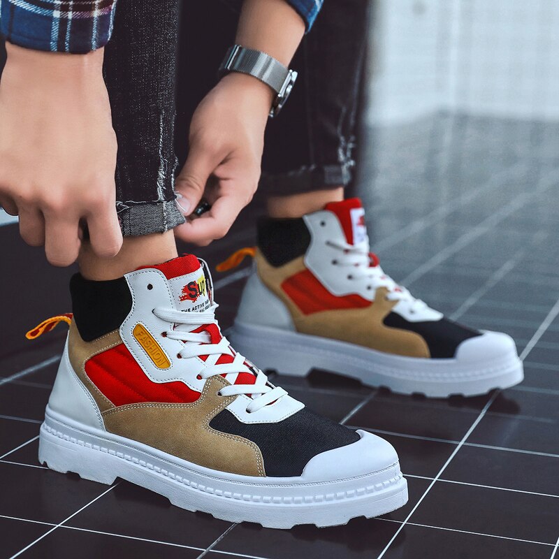 Herre high top canvas sneakers trend komfortable mande fritidssko udendørs skridsikker åndbare herresko: Khaki / 10