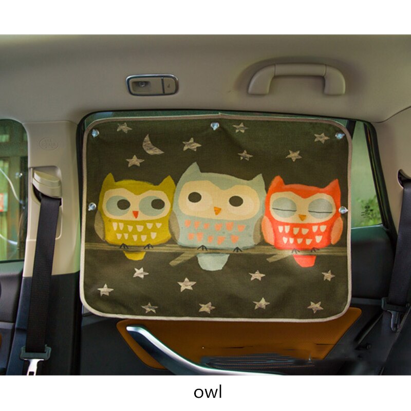 Pare-soleil pour pare-brise de voiture, 70x50cm, joli dessin animé, protection pour fenêtre latérale arrière: owl