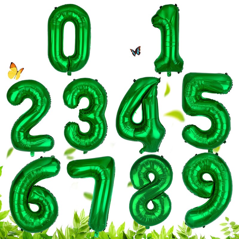 32 40 inch Green Number Foil Balloons 0 1 2 3 4 5 6 7 8 9 Helium Green Balloon Happy Birthday Party Wedding Decoration Supplies
