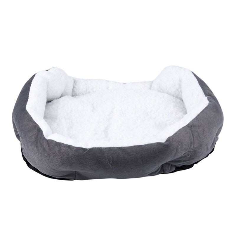 Estampado de huella de perro de piel de cordero de 50x40cm nido de mascota lavable en cesta de vellón para dormir con cojín para cachorro perro gato Color gris