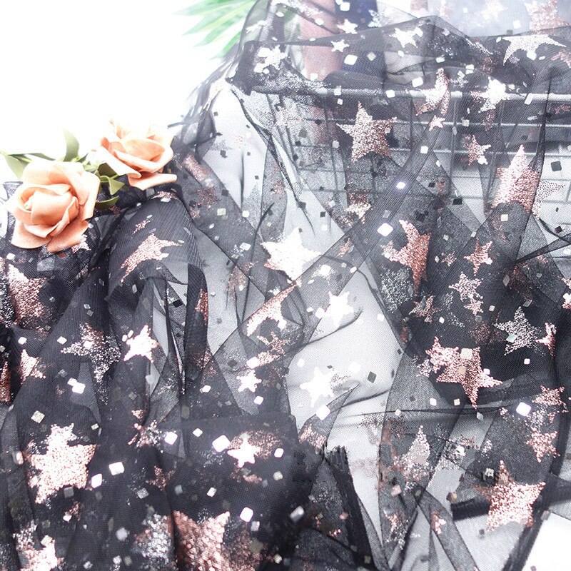 Tela de malla de lentejuelas cuadradas de estrella de melocotón suave de 160cm de ancho para camisas de vestir, negro, blanco, Azul, Gris, por metro