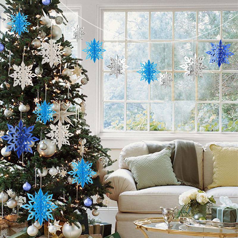 6 stks/set 3D Sneeuwvlok Kerst Hanger Ornamenten DIY Xmas Tree Thuis Opknoping Decoratie