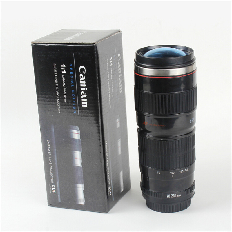 450ml SLR Camera 70-200 Camera Lens Mug Coffee Mug With Lid Fantastic Stainless Steel Milk Caneca Lente Drinkware Cups