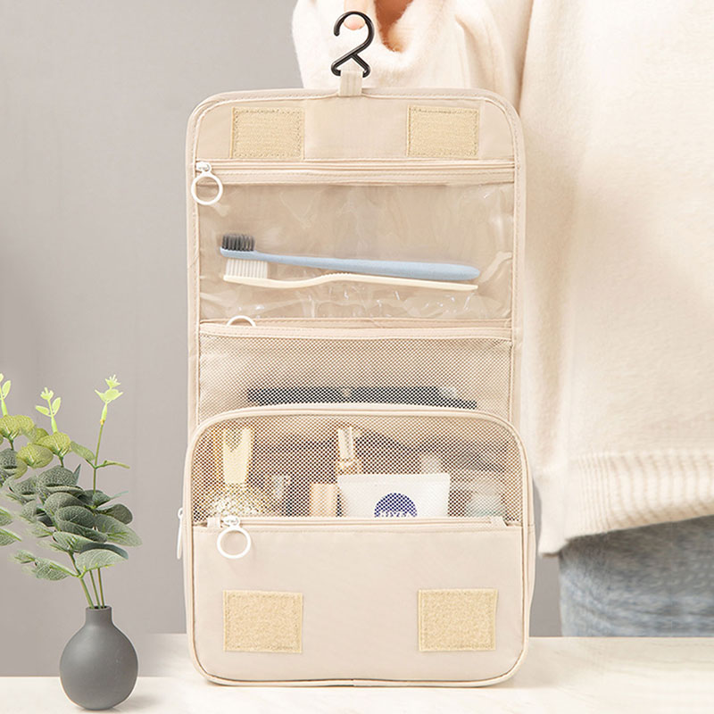 Nueva bolsa de maquillaje de viaje para niña, organizador de artículos de tocador impermeable, Neceser de para mujer, bolsa de lavado con gancho para baño, bolsa de almacenamiento con gancho