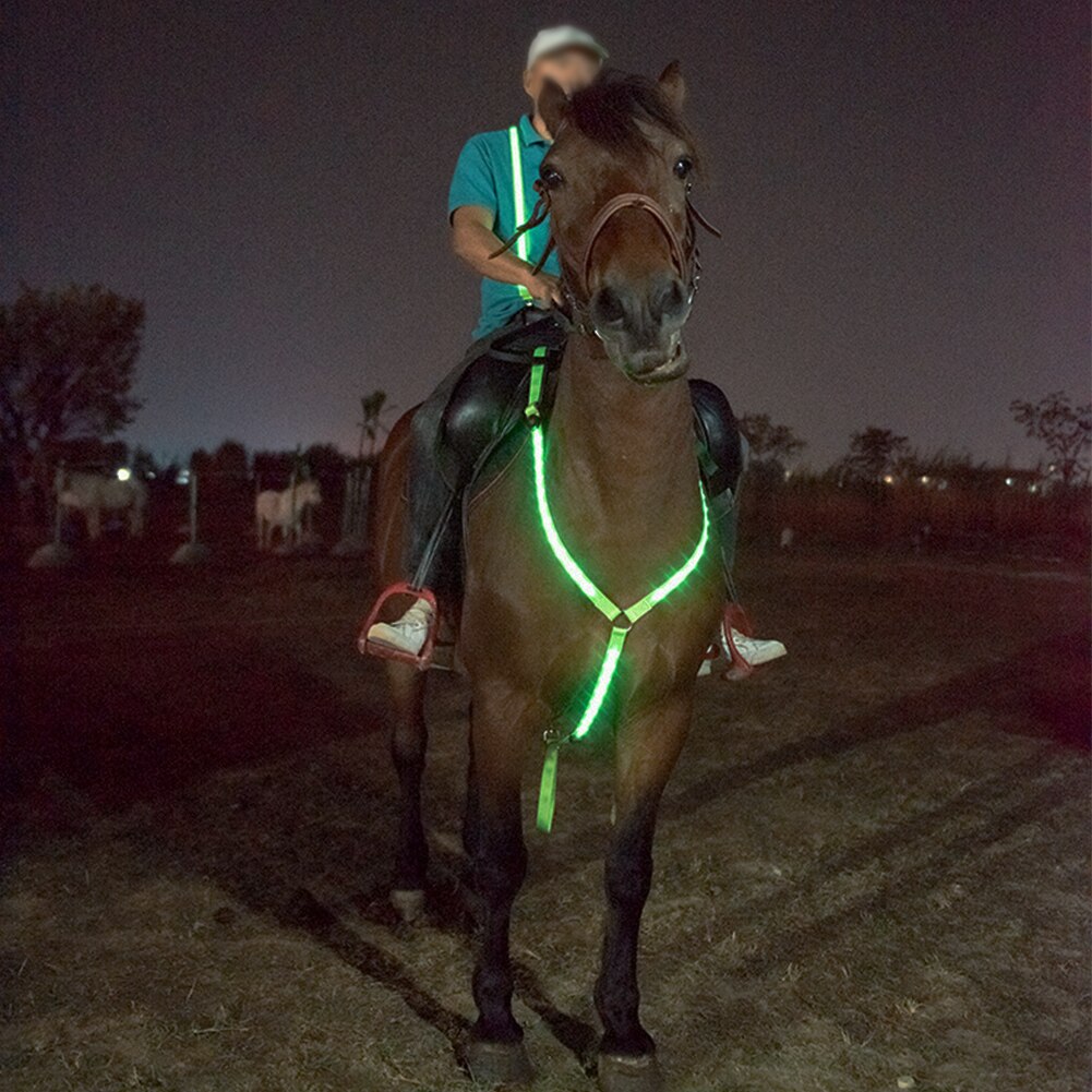 Safety Outdoor LED Horse Harness Adjustable Length Equitation Night Visible Nylon Webbing Collar Riding Equipment Breastplate
