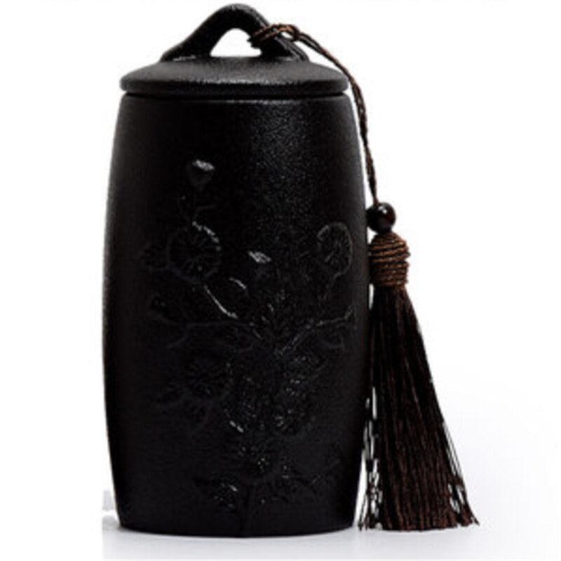 Caddie de poterie en céramique noire et blanche, pot de stockage de thé Vintage, accessoires de cérémonie de thé, artisanat de décoration, récipients scellés: E black