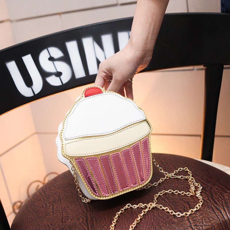 Creatieve Stijl Vrouw Hamburger Ijs Schoudertassen Cupcake Pu Chains Tassen Leuke Hamburger Popcorn Fries 3D Messenger Bags