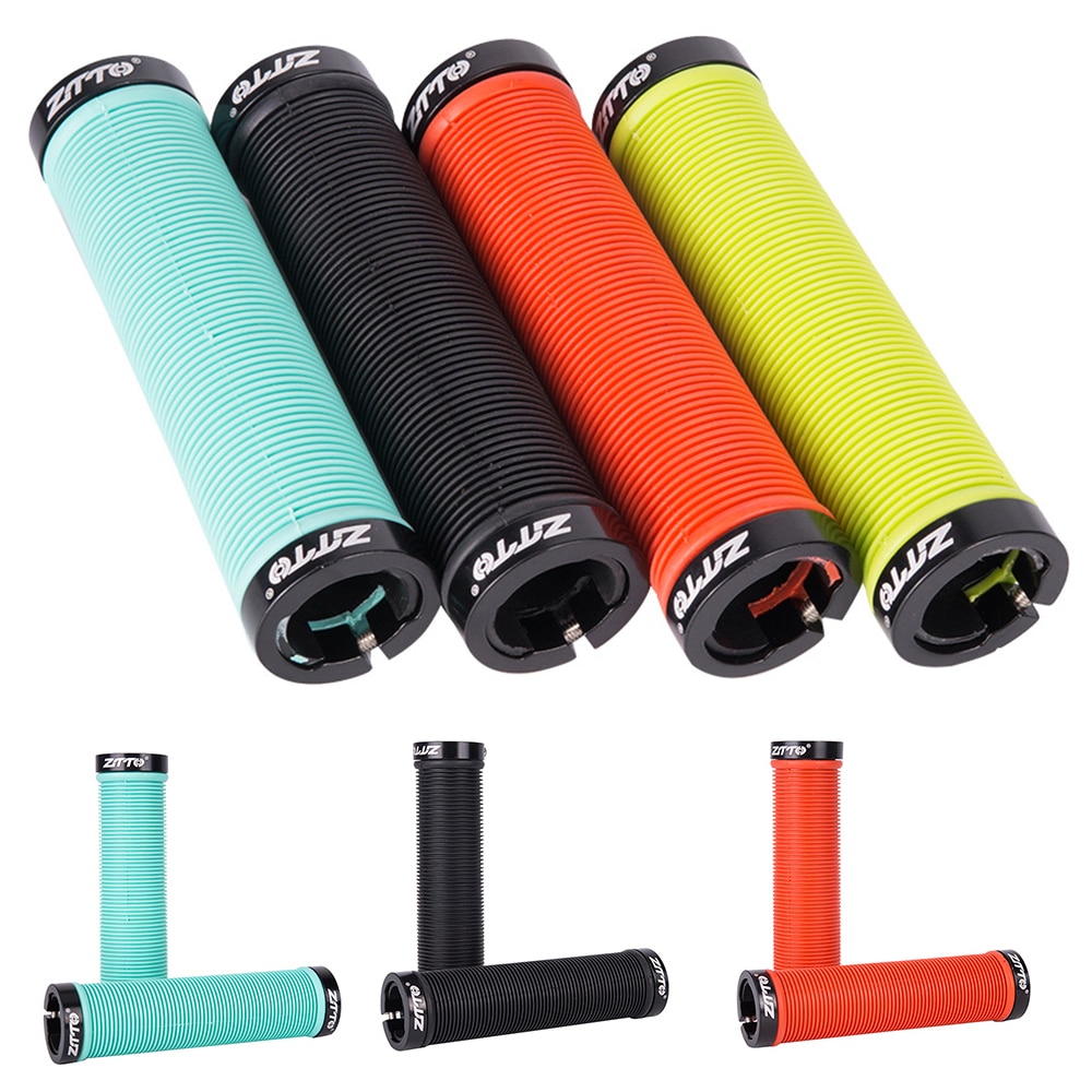 1 par MTB Carretera puños de goma con topes de aluminio para bicicleta Anti-slip Plasti de aleación de aluminio de doble bloqueo apretones de manillar de bicicleta accesorios