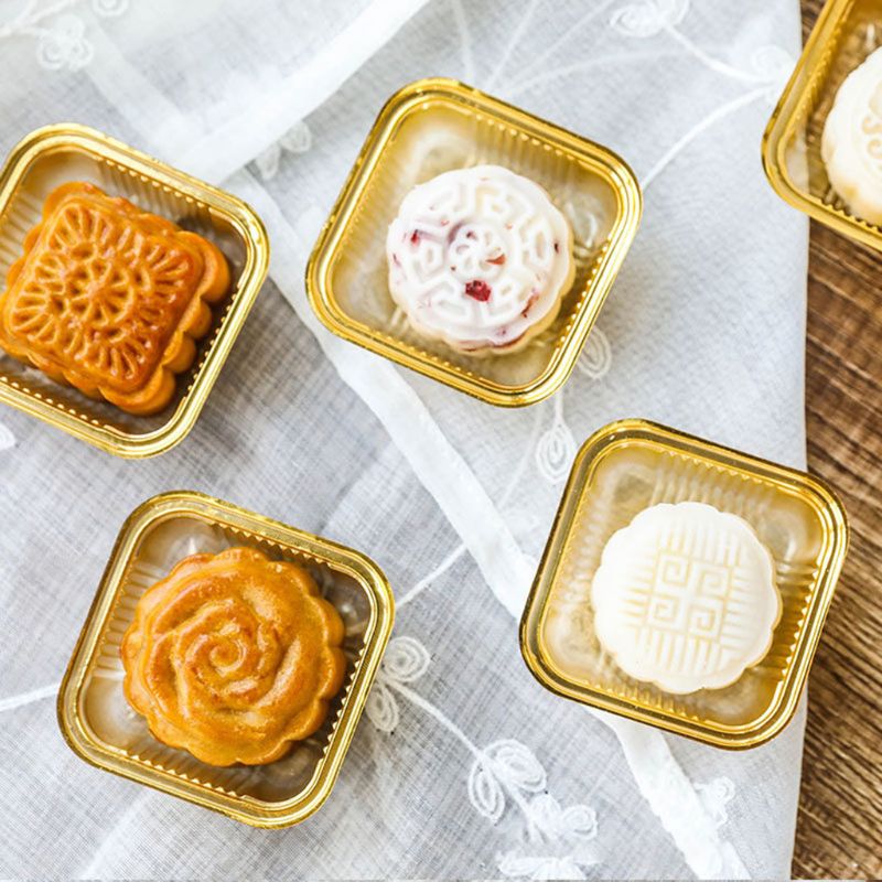 100pcs 50/63-80/100g Square Moon Cake Trays Mooncake Package Box Container Holder Mid-autumn Festival
