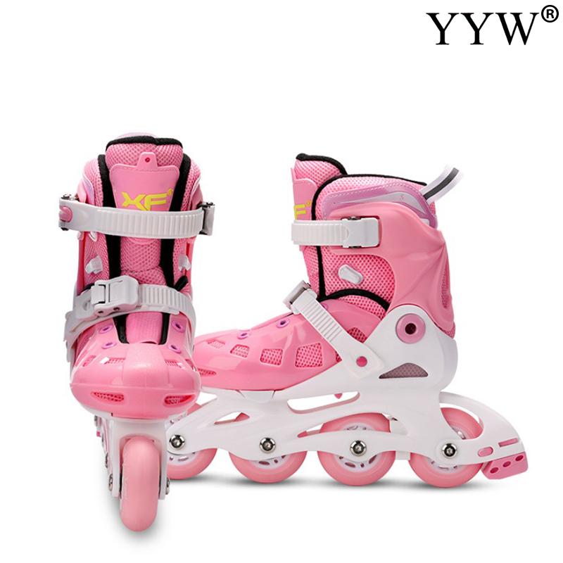 Kids Adjustable Inline Roller Skates Blade Skating Sliding Beginner 4 Wheels Summer Outdoor Girls Boys Blue Pink Breathable