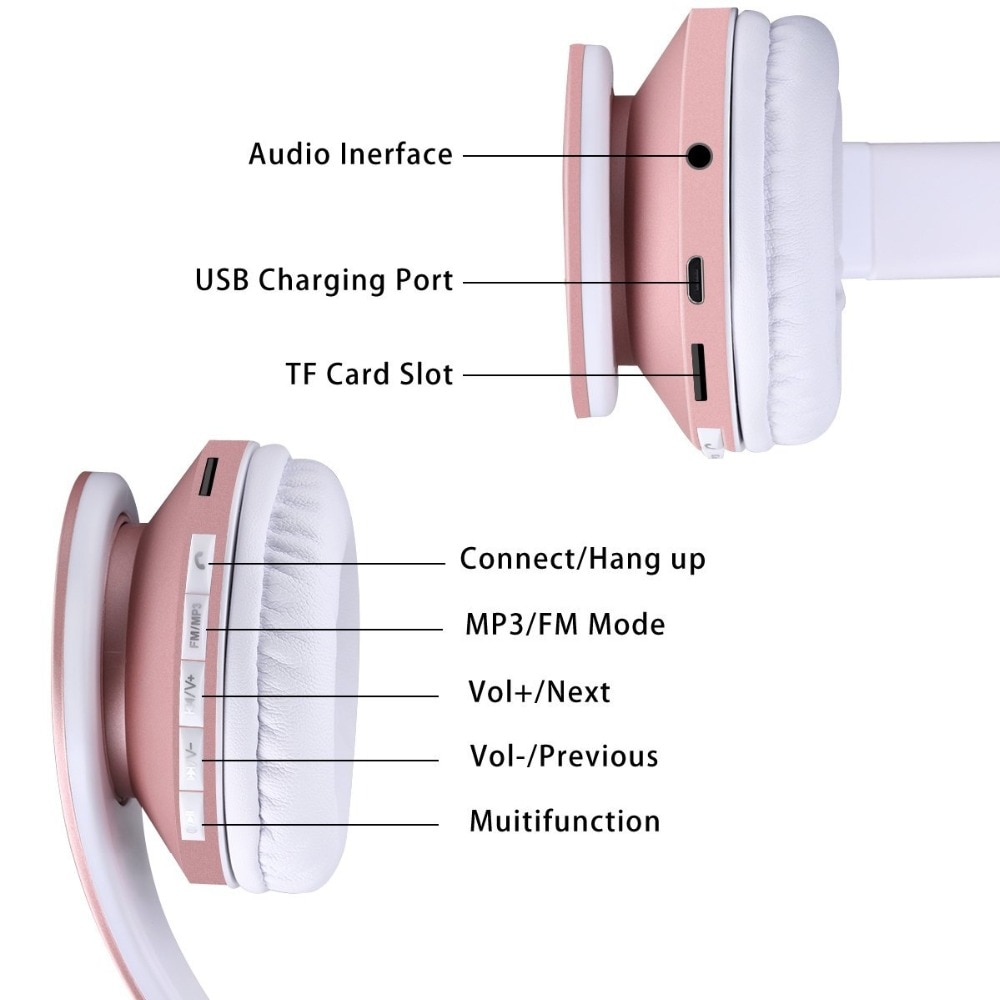 Rose Gold Draadloze Bluetooth Hoofdtelefoon Headset met Microfoon Bluetooth On Ear Hoofdtelefoon voor Vrouwen Meisje Kinderen