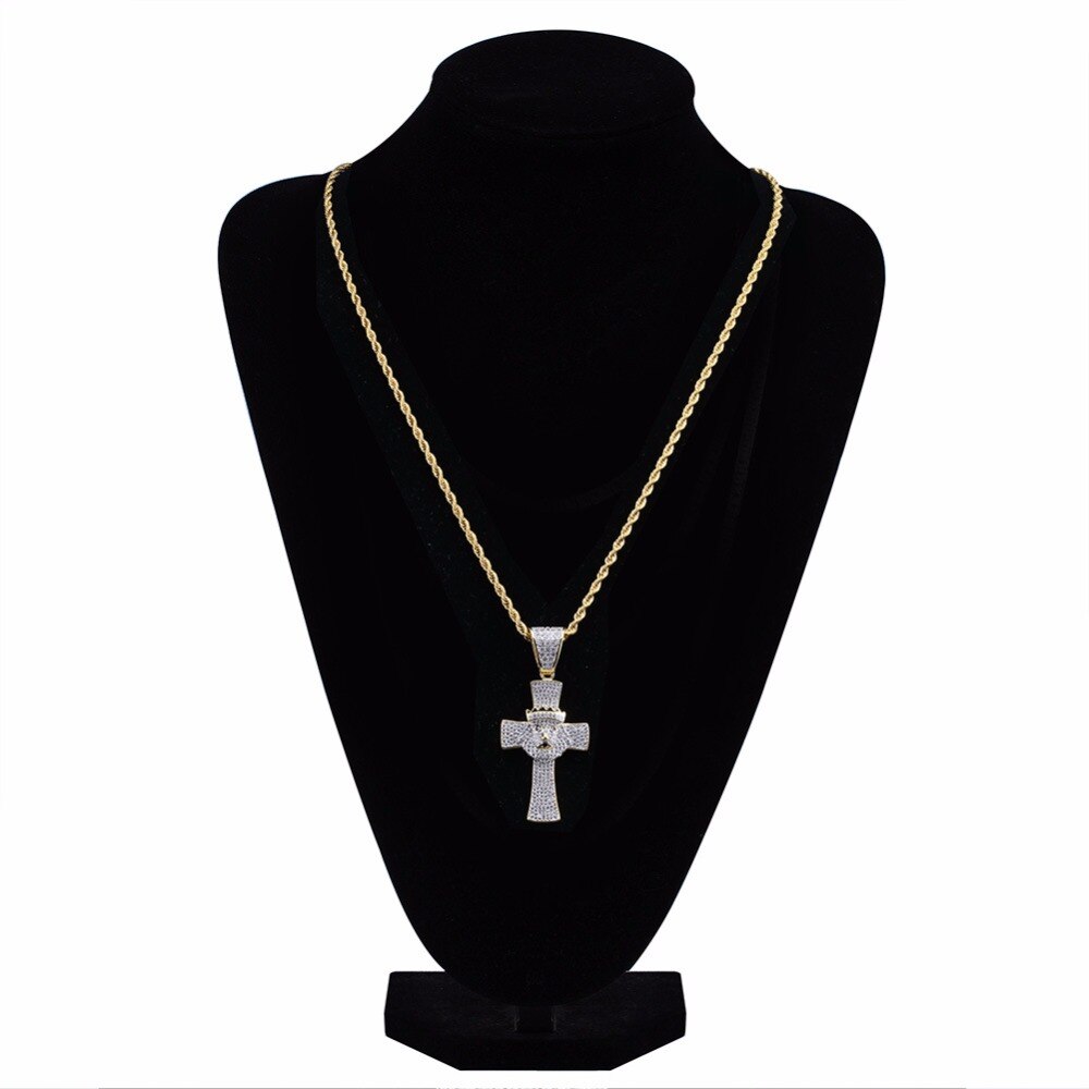 Hip Hop rapero Micro AAA + CZ hielo Bling oro corona León colgantes de Cruz collar de Signet para hombre joyería
