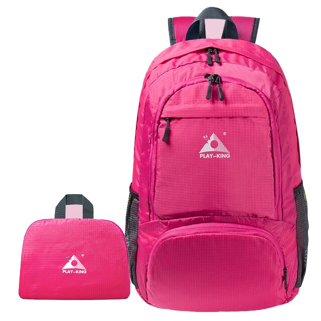 PLAYKING Lightweight Nylon Foldable Backpack Multicolor Waterproof Outdoor Sport Camping Hiking Travel Folding Bags: Pink