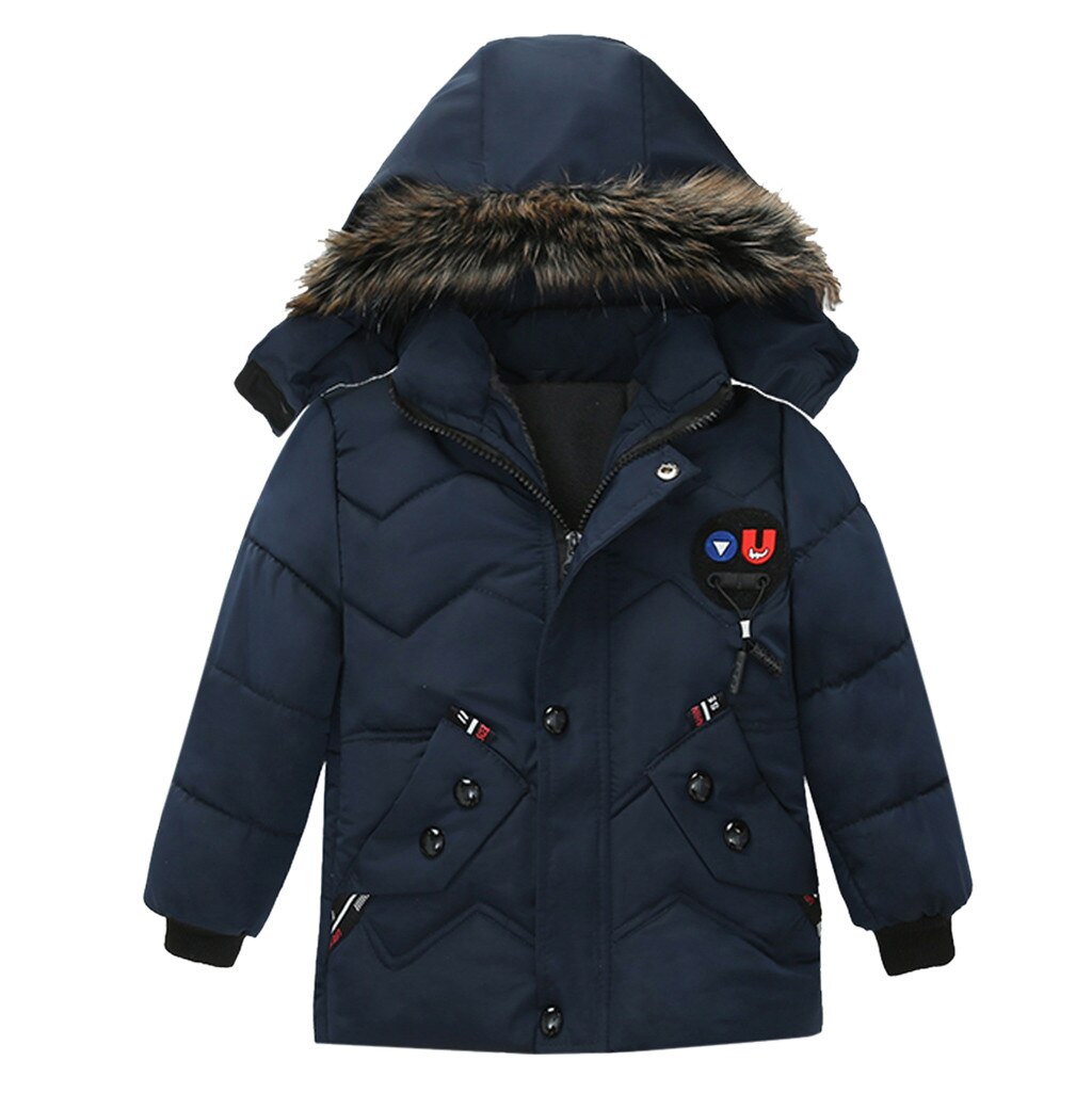 Winter Kids Jongen Winddicht Hooded Down Jas Winter Baby Meisjes Kleding Kinderen Katoen Gevoerde Bovenkleding Jas Dikke Warme Jassen: Blue / 2T