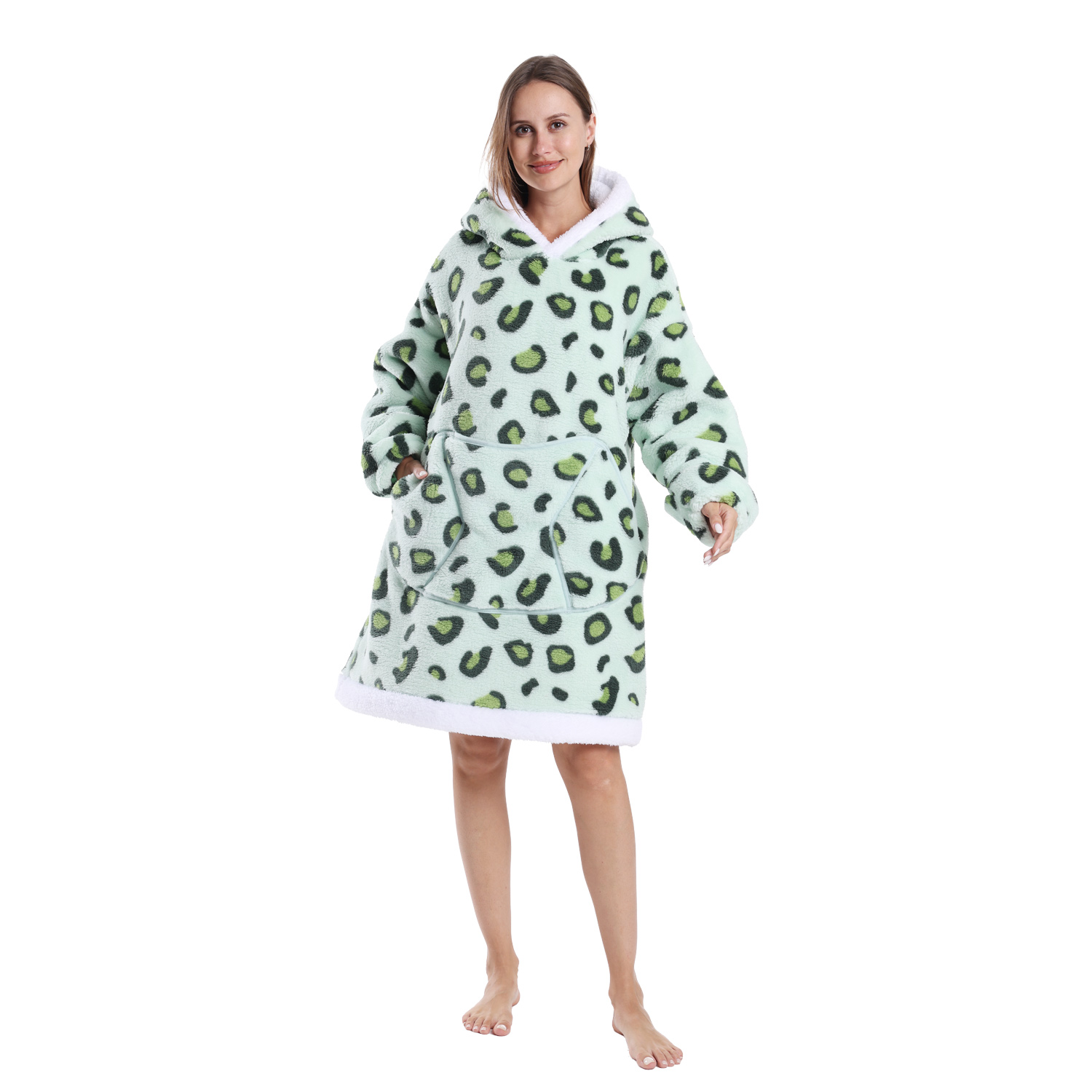 Winter Warm Fleece Fluffy Fuzzy Blanket Hoodie Thick Wearable Blanket Hooded Blanket for Adults Men Women Christmas: army green
