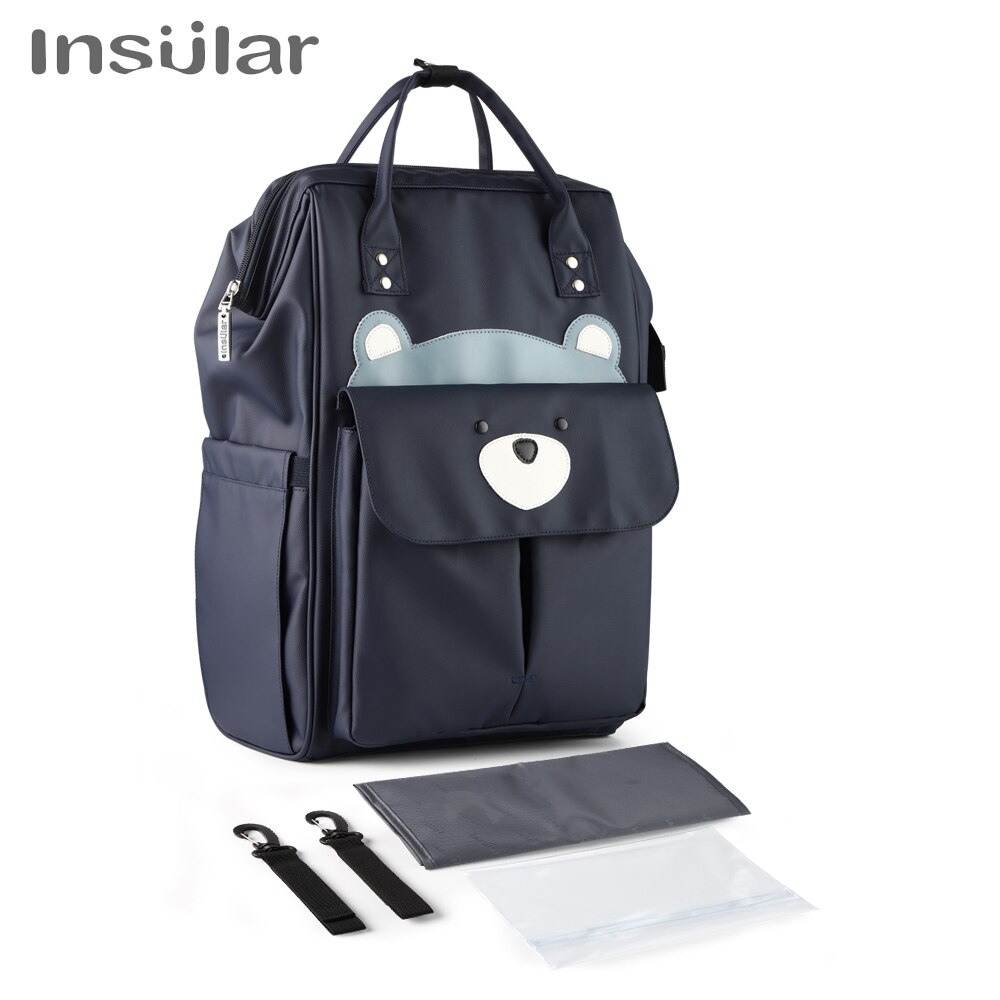 Insular Cartoon Luiertas Rugzak Usb Verwarming Waterdichte Mama Moederschap Verpleging Tas Grote Capaciteit Reizen Wandelwagen Zak: Blue