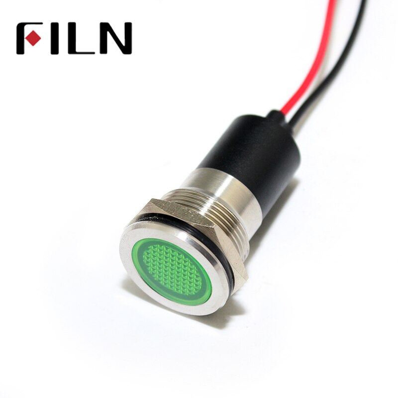 FILN red green yellow blue white led metal 19mm mounting hole 24v 110v 220v 12v indicator light with 20cm cable
